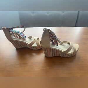 Beaded Tan Wedge Sandals